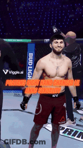 A Man In A Boxing Ring With A Bud Light Banner In The Background GIF