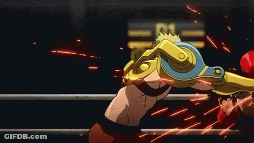 A Man In A Boxing Ring With A Yellow Arm GIF