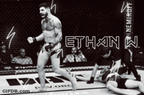 A Man In A Boxing Ring With The Word Ethan On The Wall GIF