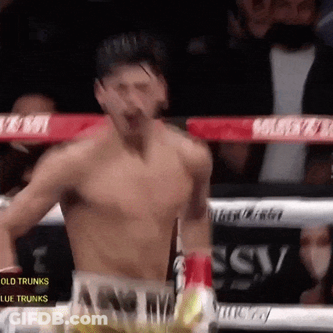 A Man In A Boxing Ring With The Word Old Trunks On The Bottom GIF