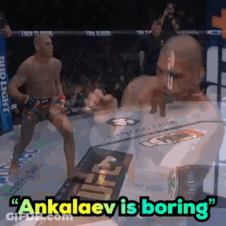 A Man In A Boxing Ring With The Words " Ankalaev Is Boring " On The Bottom GIF