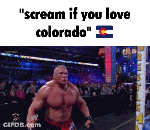 A Man In A Boxing Ring With The Words " Scream If You Love Colorado " GIF