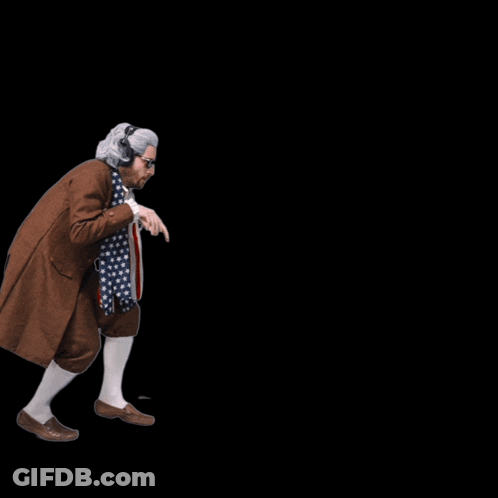 A Man In A Brown Coat Is Carrying A Flag In Front Of The Word Creepy GIF