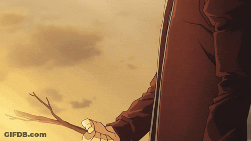 A Man In A Brown Coat Is Holding A Stick In His Right Hand GIF