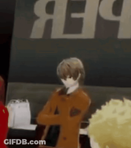 A Man In A Brown Coat Is Standing In Front Of A Sign That Says ' Aep ' On It . GIF