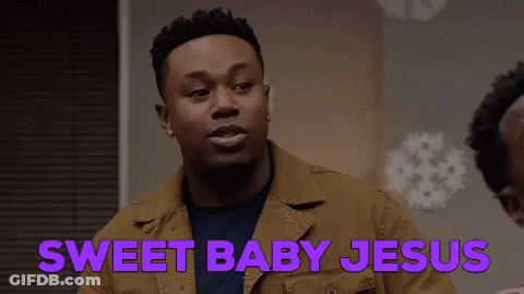 A Man In A Brown Jacket Is Saying Sweet Baby Jesus . GIF