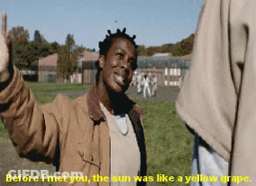 A Man In A Brown Jacket Says " Before I Met You The Sun Was Like A Yellow Grape .. " GIF