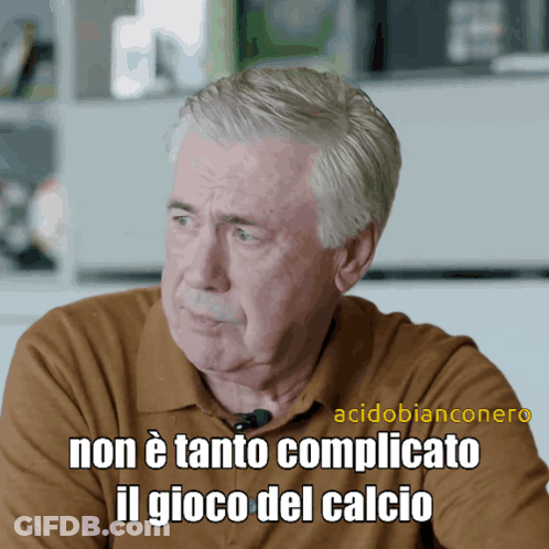 A Man In A Brown Shirt With The Words Non E Tanto Complicato Il Gioco Del Calcio Below Him GIF