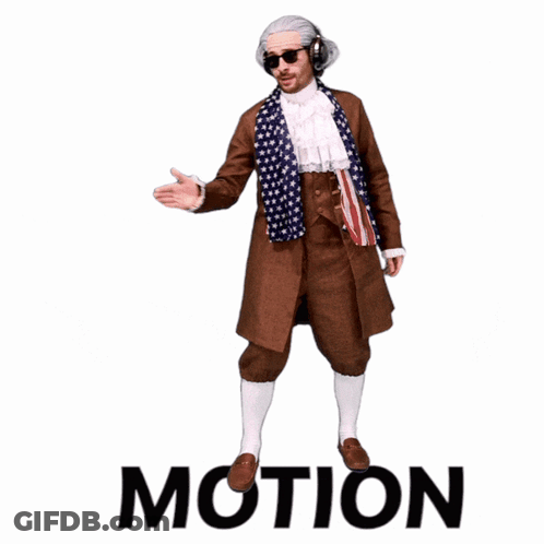 A Man In A Brown Suit And Scarf Is Pointing At The Word Motion GIF