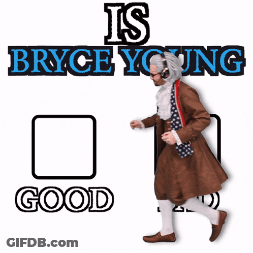 A Man In A Brown Suit Is Writing On A White Board That Says Is Bryce Young GIF