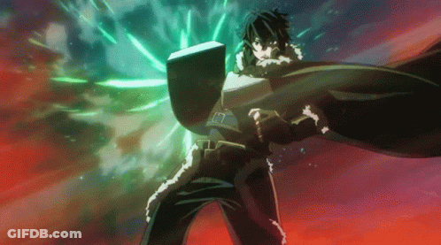 A Man In A Cape Is Holding A Shield In His Hand GIF