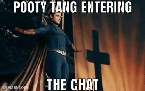 A Man In A Cape Is Standing In Front Of A Cross With The Caption Pooty Tang Entering The Chat GIF