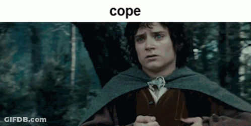 A Man In A Cape Stands In A Forest With The Word Cope Above Him GIF