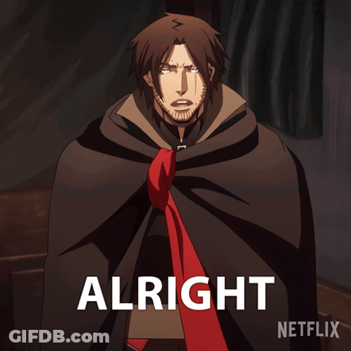 A Man In A Cape With A Red Tie And The Words Alright Netflix On The Bottom GIF