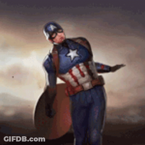 A Man In A Captain America Costume Is Holding A Shield In His Hand . GIF