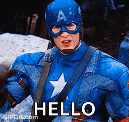 A Man In A Captain America Costume Is Saying Hello . GIF
