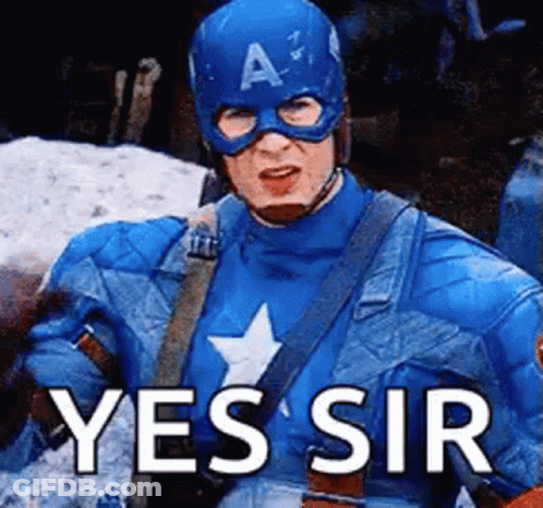 A Man In A Captain America Costume Is Wearing A Mask And A Helmet And Says Yes Sir . GIF