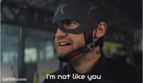 A Man In A Captain America Costume Says I 'M Not Like You GIF