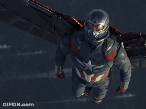 A Man In A Captain America Suit With Wings GIF