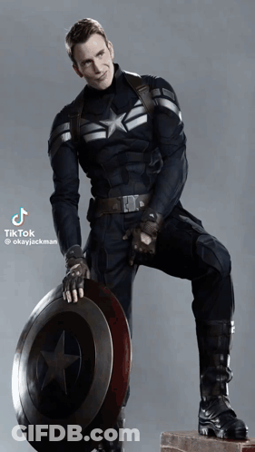A Man In A Captain America Uniform Holds A Shield GIF
