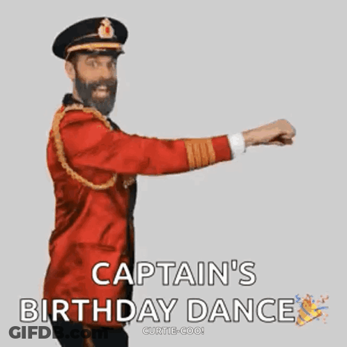 A Man In A Captain 'S Uniform Is Dancing . GIF