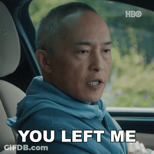 A Man In A Car Says " You Left Me " In White Letters GIF
