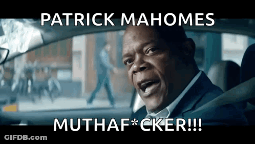 A Man In A Car With Patrick Mahomes Muthaf * Cker Written Below Him GIF