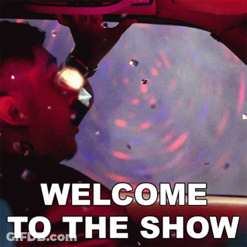 A Man In A Car With The Words Welcome To The Show On The Bottom GIF