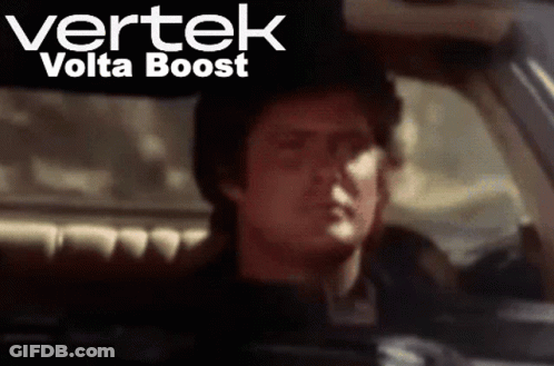 A Man In A Car With Vertek Volta Boost Written On The Bottom GIF