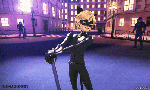 A Man In A Cat Suit Is Holding A Sword In A Video Game GIF
