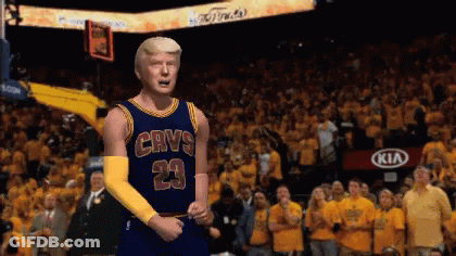 A Man In A Cavs Jersey Stands On A Basketball Court GIF