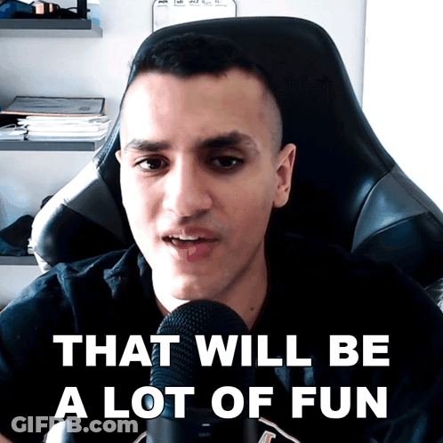 A Man In A Chair With The Words That Will Be A Lot Of Fun Above Him GIF