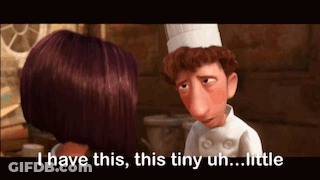 A Man In A Chef 'S Hat Is Talking To A Woman In A Cartoon GIF