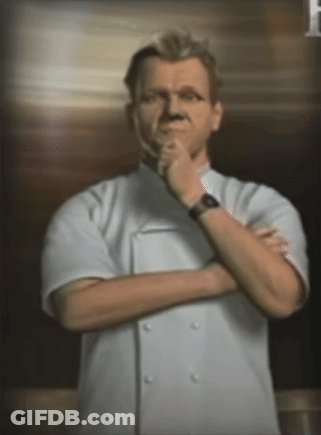 A Man In A Chef 'S Uniform Has His Arms Crossed And Is Wearing A Watch GIF