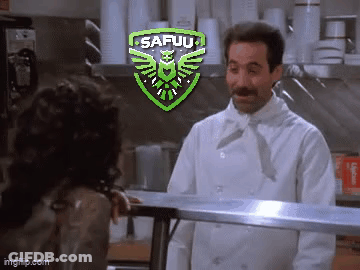 A Man In A Chef 'S Uniform Stands In Front Of A Sign That Says " Safuu " GIF