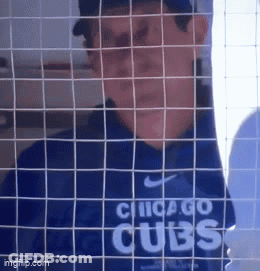 A Man In A Chicago Cubs Shirt Behind A Fence GIF
