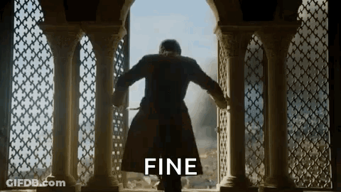 A Man In A Coat Is Standing In Front Of A Window With The Word Fine Written On It . GIF