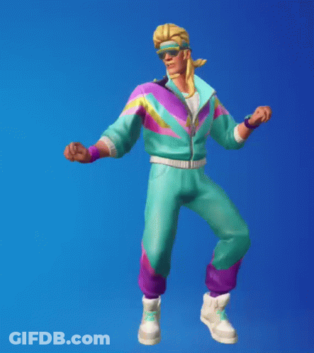 A Man In A Colorful Outfit And Sunglasses Is Dancing On A Blue Background GIF