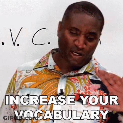 A Man In A Colorful Shirt Says " Increase Your Vocabulary " In Front Of A Whiteboard GIF
