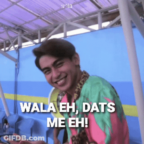 A Man In A Colorful Shirt Says " Wala Eh Dats Me Eh ! " GIF
