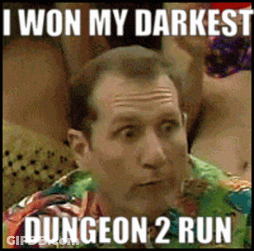 A Man In A Colorful Shirt With A Caption That Says I Won My Darkest Dungeon 2 Run GIF