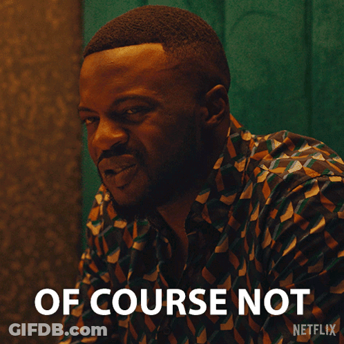 A Man In A Colorful Shirt With The Words Of Course Not On The Bottom GIF
