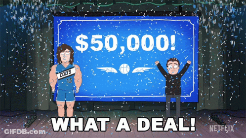 A Man In A Colts Jersey Stands In Front Of A Sign That Reads $ 50,000 GIF
