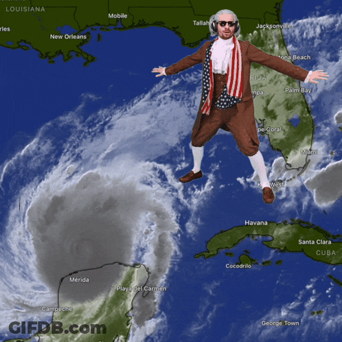 A Man In A Costume Is Flying Over A Map Of Louisiana GIF