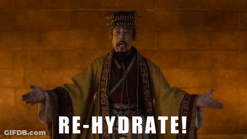 Man In Costume Saying Re-Hydrate GIF