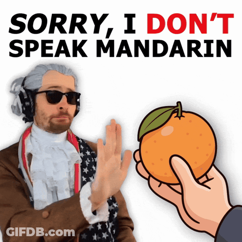 A Man In A Costume Says Sorry I Don T Speak Mandarin GIF