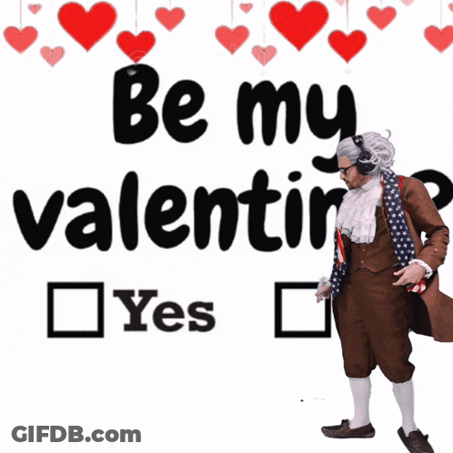 Man In Costume Standing In Front Of Be My Valentine Sign GIF