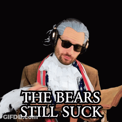 A Man In A Costume With The Words The Bears Still Suck GIF