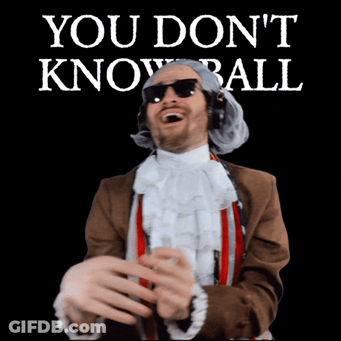 A Man In A Costume With The Words " You Don 'T Know All " Written On It GIF