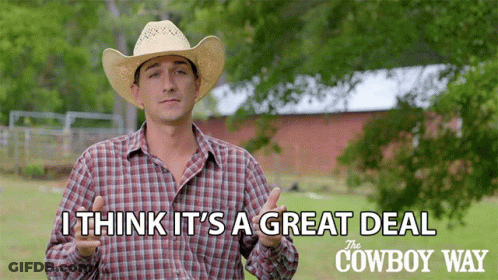 A Man In A Cowboy Hat And Plaid Shirt Says I Think It 'S A Great Deal GIF